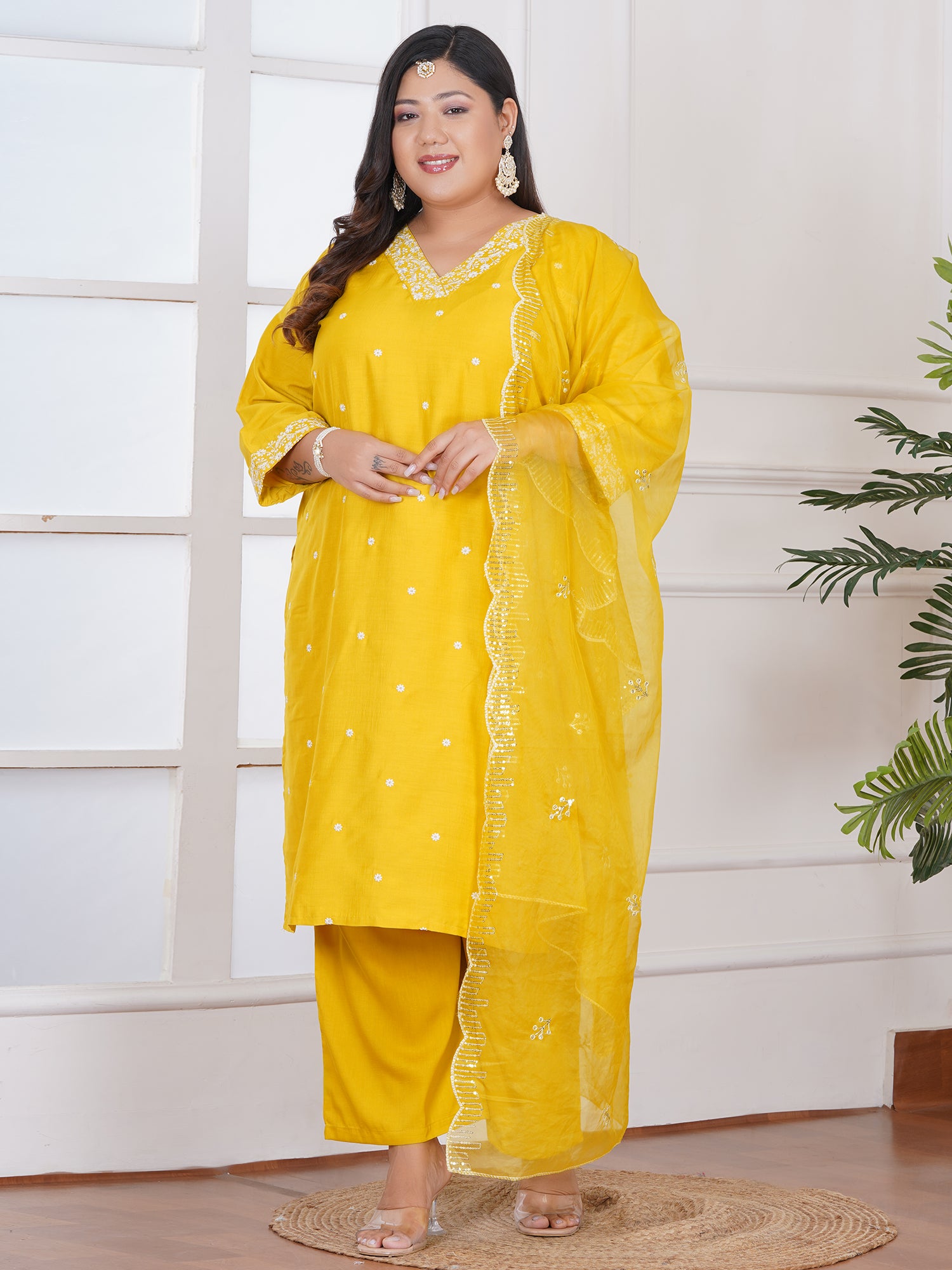 Women Ethnic Motifs Embroidered Regular Thread Work Kurta with Palazzos & With Dupatta